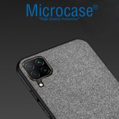 Microcase Huawei P40 Lite Fabrik Serisi Kumaş ve Deri Desen Kılıf - Gri + Tempered Glass Cam Koruma