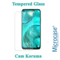 Microcase Huawei P40 Lite Fabrik Serisi Kumaş ve Deri Desen Kılıf - Gri + Tempered Glass Cam Koruma