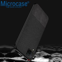 Microcase Huawei P40 Lite Fabrik Serisi Kumaş ve Deri Desen Kılıf - Siyah