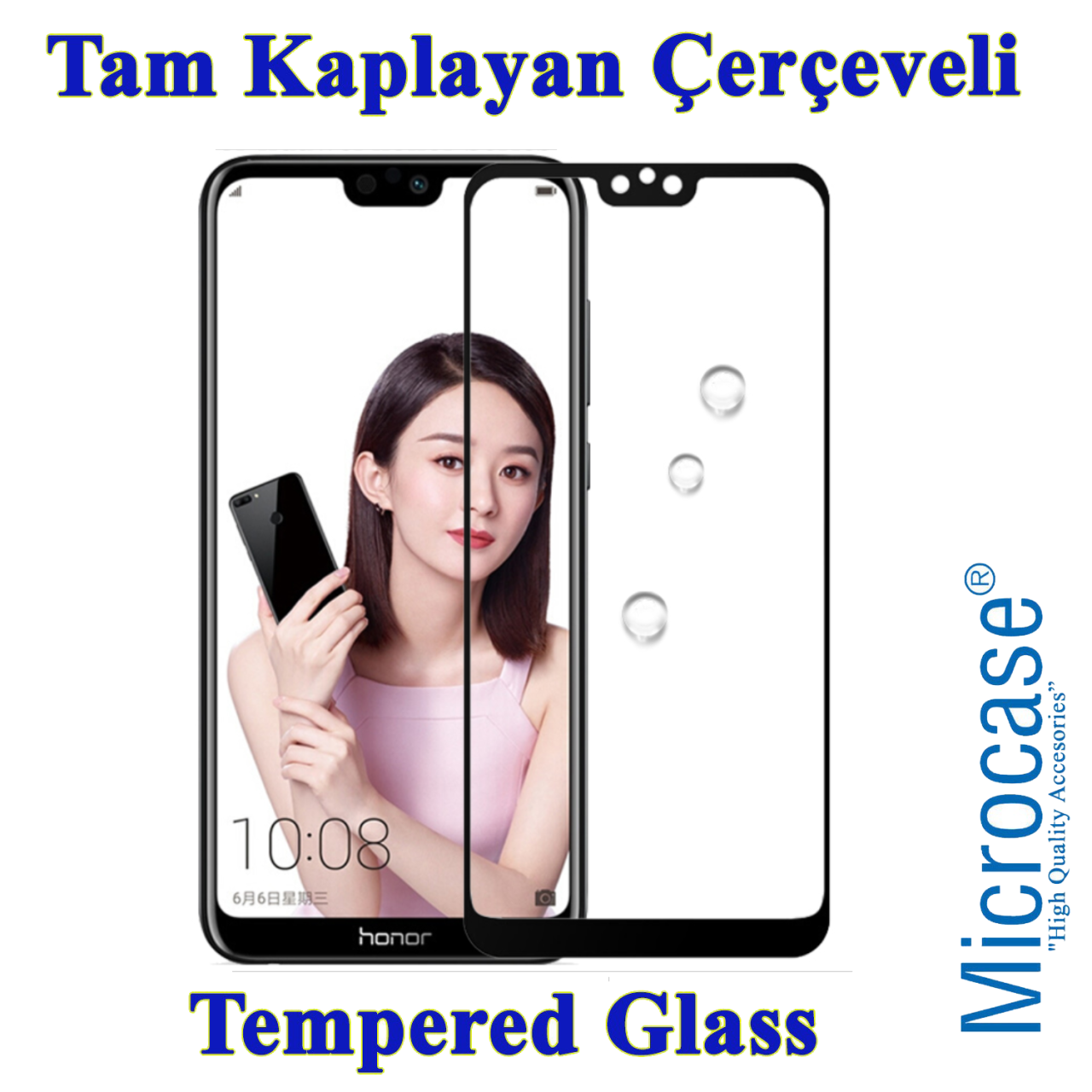 Huawei Honor 9i Tam Kaplayan Çerçeveli Tempered Ekran Koruma-SİYA