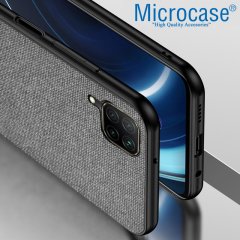 Microcase Huawei P40 Lite Fabrik Serisi Kumaş ve Deri Desen Kılıf - Gri