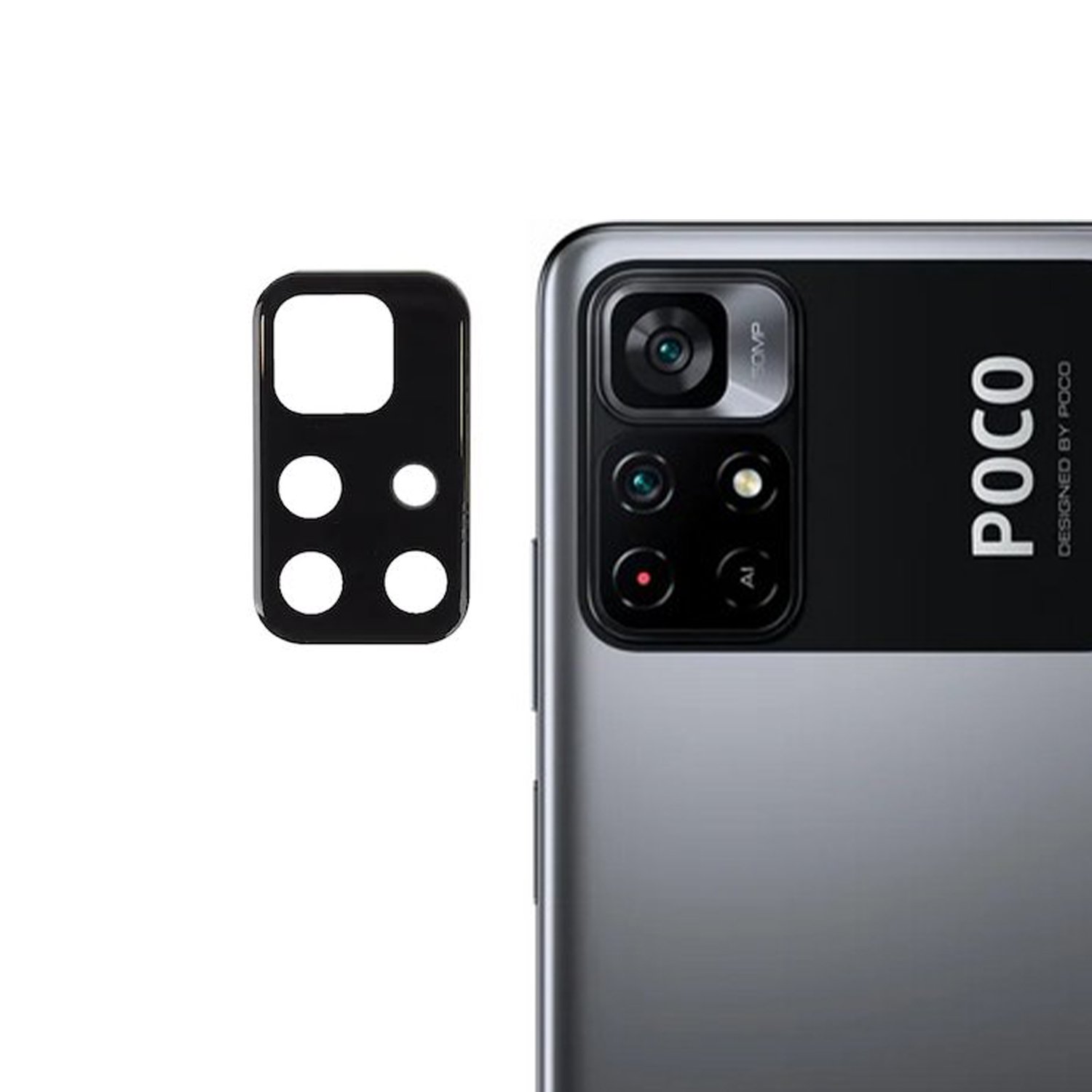 Microcase Xiaomi Poco M4 Pro 5G Kamera Camı Lens Koruyucu Kapalı Tasarım - Siyah
