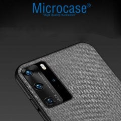 Microcase Huawei P40 Pro Fabrik Serisi Kumaş ve Deri Desen Kılıf - Gri