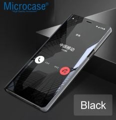 Microcase Huawei P30 Aynalı Kapak Clear View Flip Cover Mirror Kılıf - Siyah