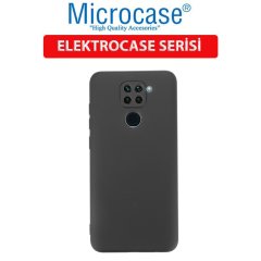 Microcase Xiaomi Redmi Note 9 Elektrocase Serisi Kamera Korumalı Silikon Kılıf - Siyah + Tempered Glass Koruma