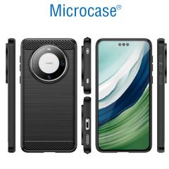 Microcase Huawei Mate 60 Pro Plus için Brushed Carbon Fiber Silikon Kılıf - Siyah AL3332