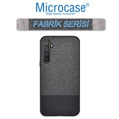 Microcase Realme 6 Pro Fabrik Serisi Kumaş ve Deri Desen Kılıf - Siyah + Tempered Glass Cam Koruma