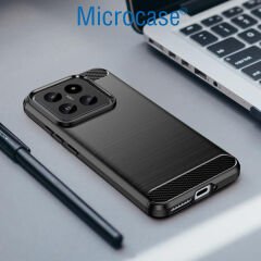 Microcase Xiaomi 14 Global için Brushed Carbon Fiber Silikon Kılıf - Siyah AL3332