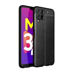 Microcase Samsung Galaxy M32 Leather Serisi Deri Efekt Silikon Kılıf - Siyah