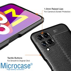 Microcase Samsung Galaxy M32 Leather Serisi Deri Efekt Silikon Kılıf - Siyah