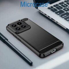 Microcase Xiaomi 14 Pro Global için Brushed Carbon Fiber Silikon Kılıf - Siyah AL3332
