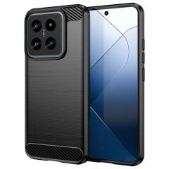Microcase Xiaomi 14 Pro Global için Brushed Carbon Fiber Silikon Kılıf - Siyah AL3332