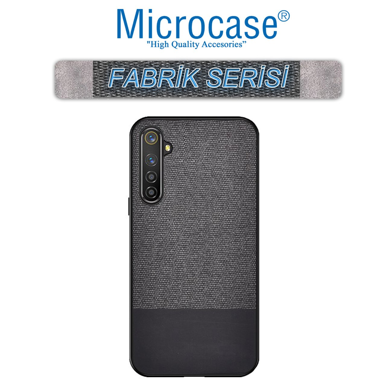 Microcase Realme 6 Pro Fabrik Serisi Kumaş ve Deri Desen Kılıf - Siyah