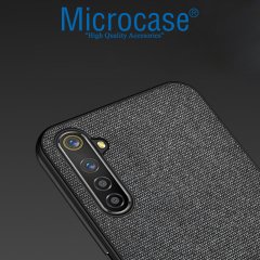 Microcase Realme 6 Pro Fabrik Serisi Kumaş ve Deri Desen Kılıf - Siyah