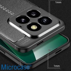 Microcase Xiaomi 14 Pro Global Leather Serisi Deri Efekt Silikon Kılıf - Siyah AL3337