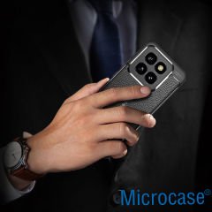 Microcase Xiaomi 14 Pro Global Leather Serisi Deri Efekt Silikon Kılıf - Siyah AL3337