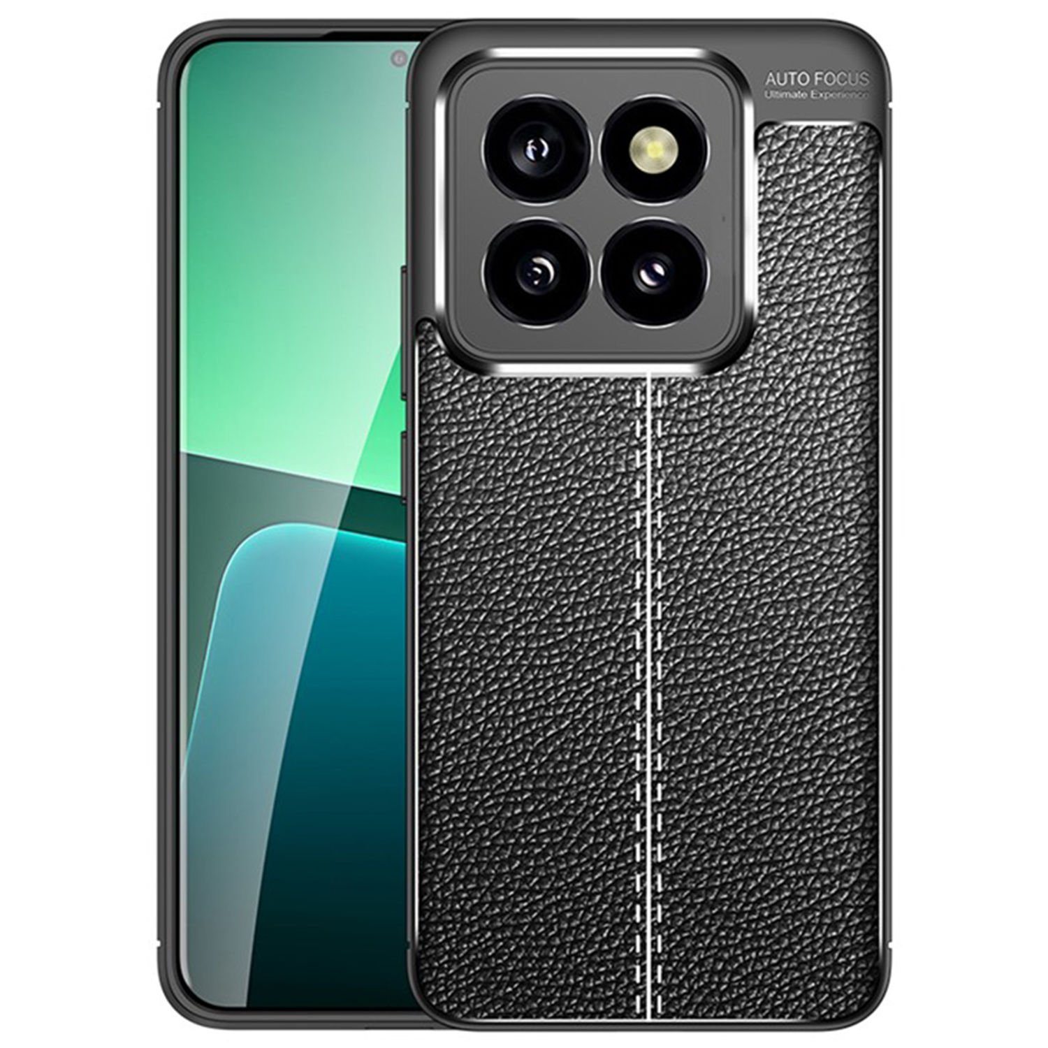 Microcase Xiaomi 14 Pro Global Leather Serisi Deri Efekt Silikon Kılıf - Siyah AL3337