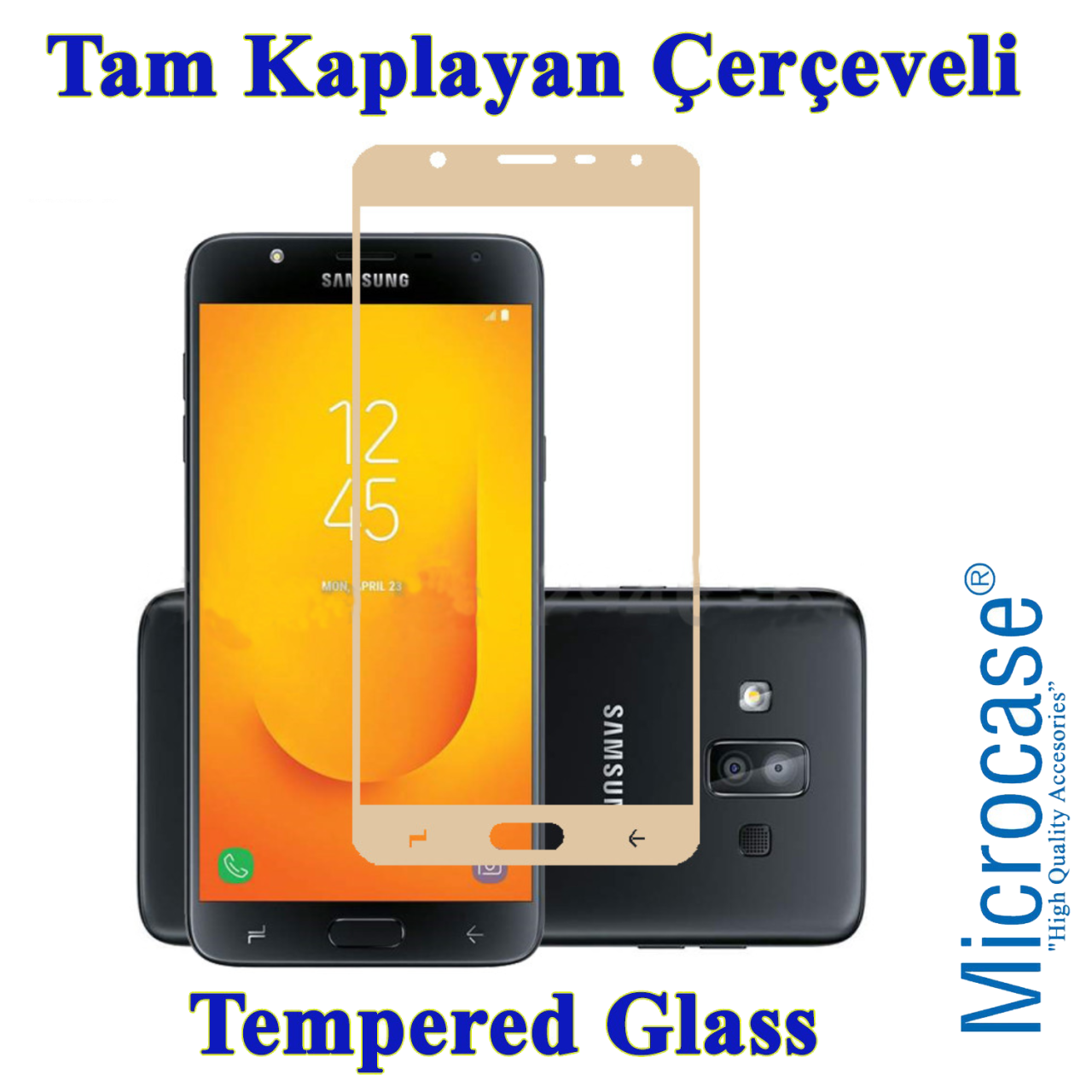 Galaxy J7 Duo Tam Kaplayan Çerçeveli Tempered Ekran Koruma-ALTIN