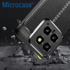 Microcase Xiaomi 14 Global Global Leather Serisi Deri Efekt Silikon Kılıf - Siyah AL3337