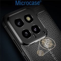 Microcase Xiaomi 14 Global Global Leather Serisi Deri Efekt Silikon Kılıf - Siyah AL3337