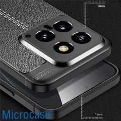 Microcase Xiaomi 14 Global Global Leather Serisi Deri Efekt Silikon Kılıf - Siyah AL3337