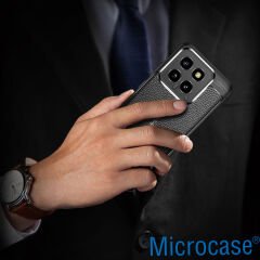 Microcase Xiaomi 14 Global Global Leather Serisi Deri Efekt Silikon Kılıf - Siyah AL3337