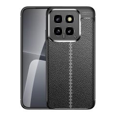 Microcase Xiaomi 14 Global Global Leather Serisi Deri Efekt Silikon Kılıf - Siyah AL3337