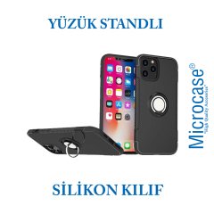 iPhone 12 Pro Yüzük Standlı Armor Silikon Kılıf - Siyah