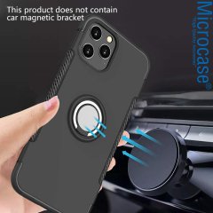 iPhone 12 Pro Yüzük Standlı Armor Silikon Kılıf - Siyah