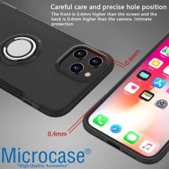 iPhone 12 Pro Yüzük Standlı Armor Silikon Kılıf - Siyah