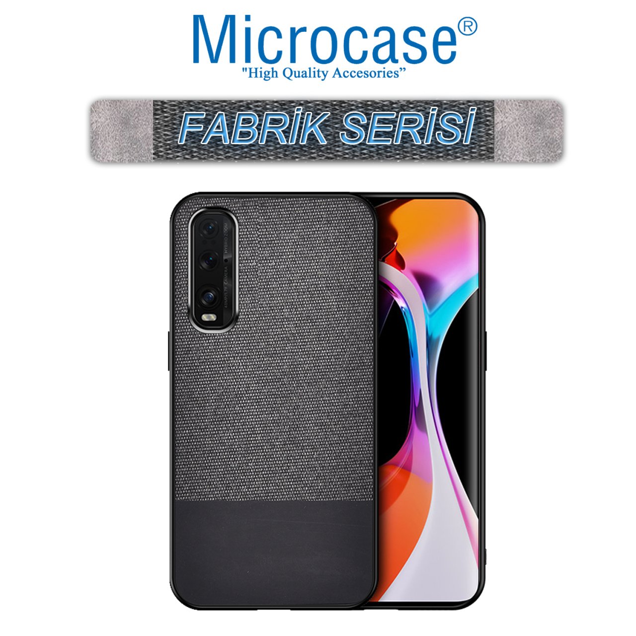 Microcase Oppo Find X2 Fabrik Serisi Kumaş ve Deri Desen Kılıf - Siyah
