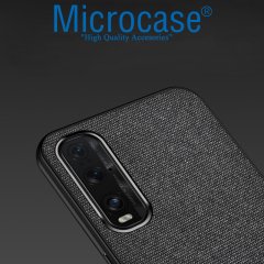 Microcase Oppo Find X2 Fabrik Serisi Kumaş ve Deri Desen Kılıf - Siyah