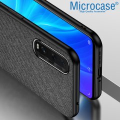 Microcase Oppo Find X2 Fabrik Serisi Kumaş ve Deri Desen Kılıf - Siyah