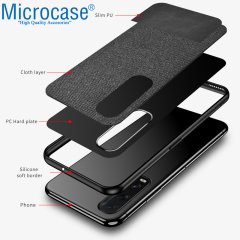 Microcase Oppo Find X2 Fabrik Serisi Kumaş ve Deri Desen Kılıf - Siyah