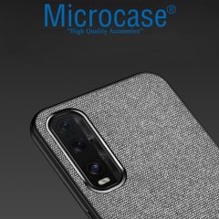 Microcase Oppo Find X2 Fabrik Serisi Kumaş ve Deri Desen Kılıf - Gri