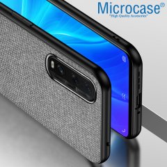 Microcase Oppo Find X2 Fabrik Serisi Kumaş ve Deri Desen Kılıf - Gri