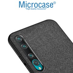 Microcase Xiaomi Mi 10 Fabrik Serisi Kumaş ve Deri Desen Kılıf - Siyah