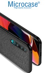 Microcase Xiaomi Mi 10 Fabrik Serisi Kumaş ve Deri Desen Kılıf - Siyah