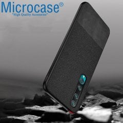 Microcase Xiaomi Mi 10 Fabrik Serisi Kumaş ve Deri Desen Kılıf - Siyah