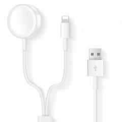 Microcase Apple Watch SE 2022 41mm - 45mm 2in1 Manyetik Lightning+USB Şarj Kablosu 1.2m Beyaz AL2363