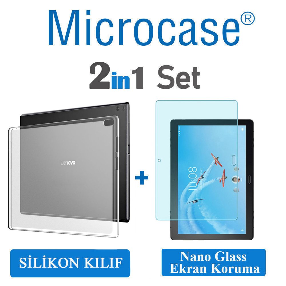 Microcase Lenovo Tab 4 10 Plus TB-X704F 10.1 Tablet Silikon Tpu Soft Kılıf - Şeffaf + Nano Esnek Ekran Koruma Filmi