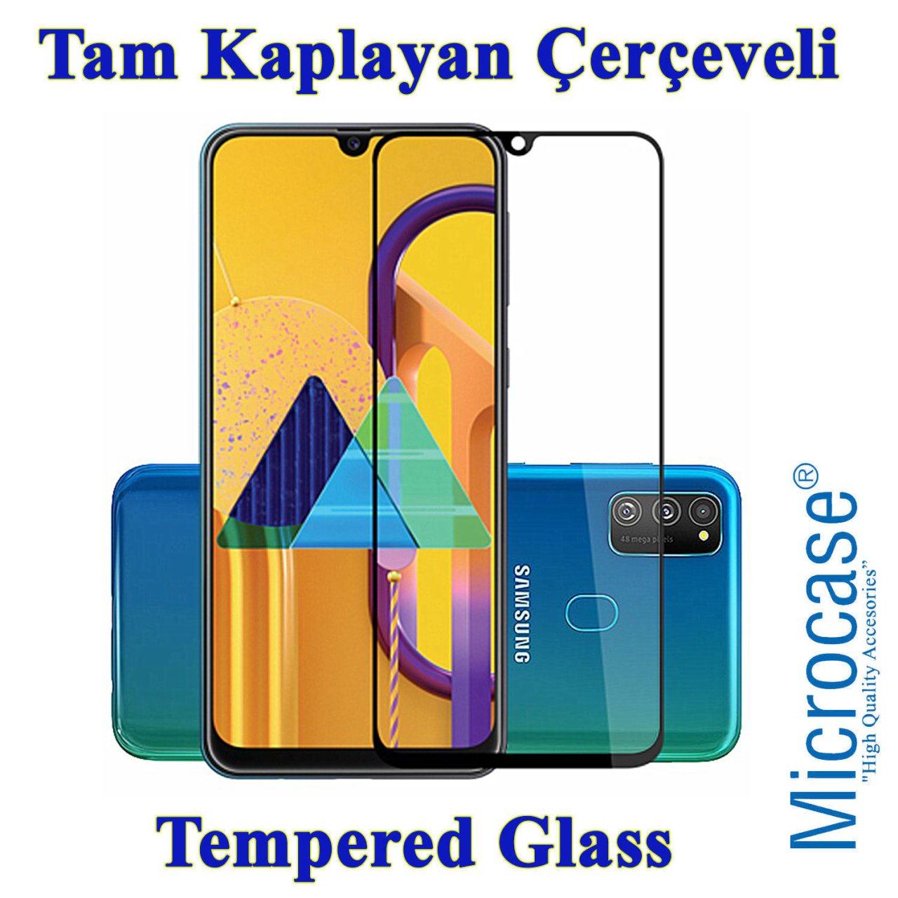 Microcase Samsung Galaxy M30S Tam Kaplayan Çerçeveli Tempered Ekran Koruyucu - SİYAH