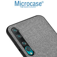Microcase Xiaomi Mi 10 Fabrik Serisi Kumaş ve Deri Desen Kılıf - Gri