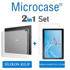 Microcase Lenovo Tab 4 10 Plus TB-X704F 10.1 Tablet Silikon Tpu Soft Kılıf - Şeffaf + Ekran Koruma Filmi