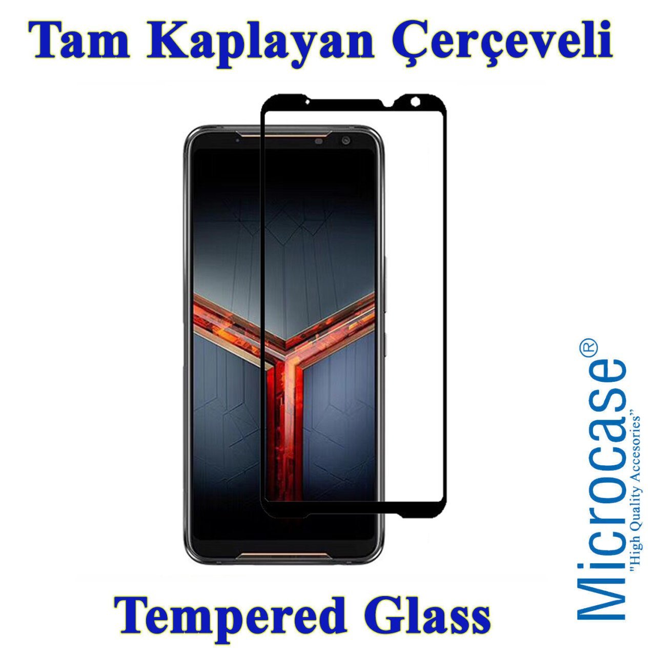 Microcase Asus ROG Phone 2 Tam Kaplayan Çerçeveli Tempered Ekran Koruyucu - SİYAH