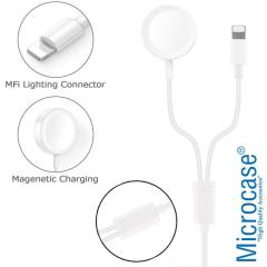 Microcase Apple Watch Ultra 2in1 Manyetik Lightning+USB Şarj Kablosu 1.2m Beyaz AL2363