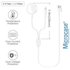 Microcase Apple Watch Ultra 2in1 Manyetik Lightning+USB Şarj Kablosu 1.2m Beyaz AL2363