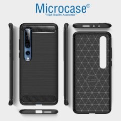 Microcase Xiaomi Mi 10 Pro Brushed Carbon Fiber Silikon Kılıf - Siyah
