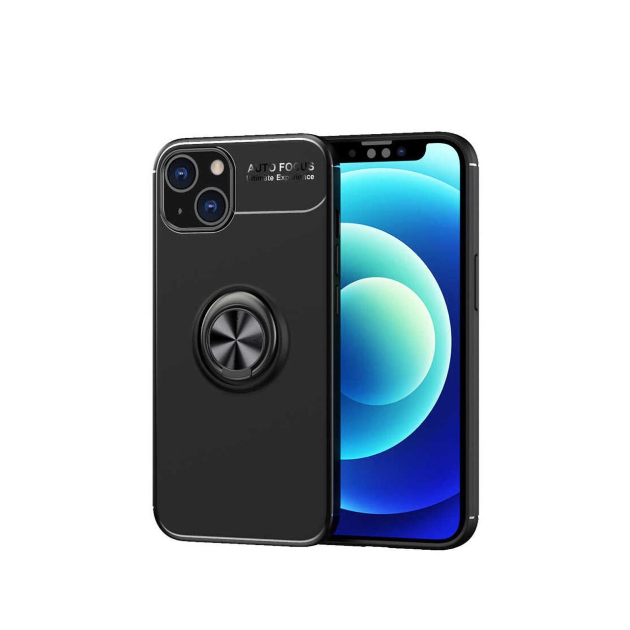 Microcase iPhone 13 Focus Serisi Yüzüklü Silikon Kılıf - Siyah