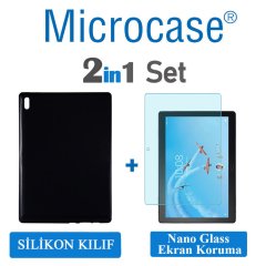 Microcase Lenovo Tab 4 10 Plus TB-X704F 10.1 Tablet Silikon Tpu Soft Kılıf - Siyah + Nano Esnek Ekran Koruma Filmi